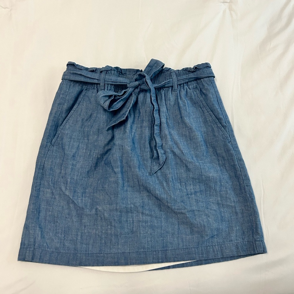 J. Crew Factory Blue A-Line Knee-Length Skirt with Tie Front